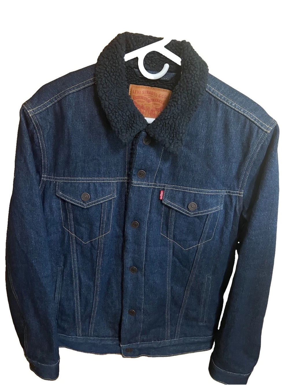Levi’s 16365-0060 Men’s M Sherpa Trucker Jacket Dark Indigo Denim Navy Lined Co